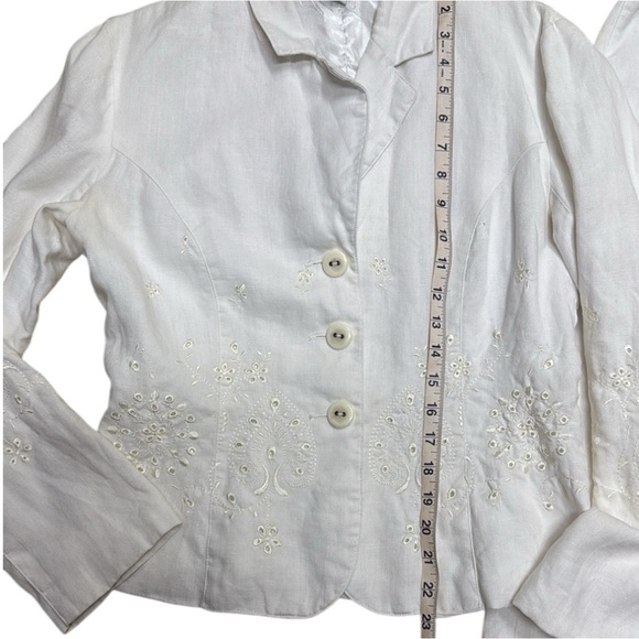 Carole Little White Linen Embroidered Pantsuit 90’s Wide Leg Tailored Fit Sz 6 - Picture 12 of 15